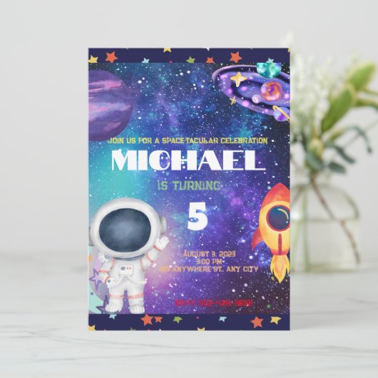 Ruimte verjaardagsfeestje Uitnodiging (Staand voorkant)