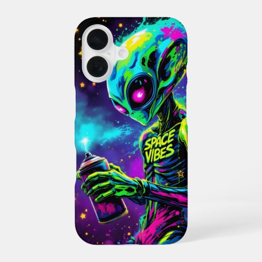Ruimte Vibes Alien Neon iPhone 16 Hoesje (Achterkant)