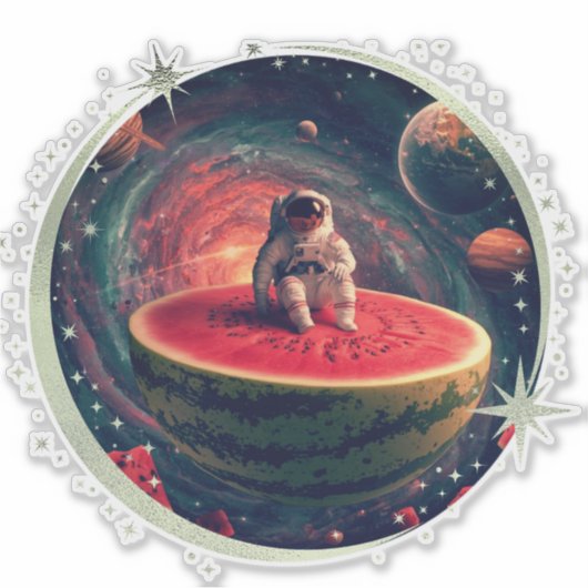 Ruimte Watermeloen Astronaut Sticker (Voorkant)