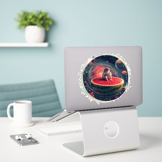 Ruimte Watermeloen Astronaut Sticker (Laptop op bureau)