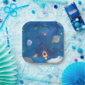 Ruimte Waterverf Design - Donkerblauw Papieren Bordje (Feest)