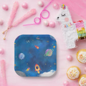 Ruimte Waterverf Design - Donkerblauw Papieren Bordje (Feest)