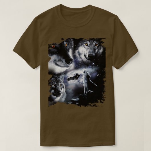 Ruimte Wolven 3 Drie Sneeuw Wolf Howling Bij Maan T-shirt (Design voorkant)