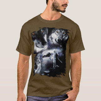 Ruimte Wolven 3 Drie Sneeuw Wolf Howling Bij Maan T-shirt
