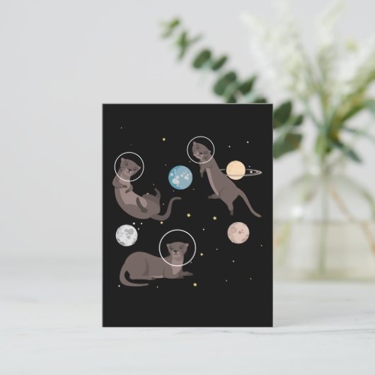 Ruimte-Zee Otters Funny Galaxy Otter Briefkaart (Staand voorkant)