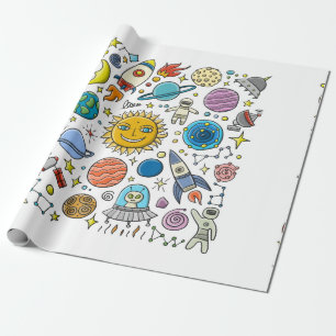 Ruimteachtergrond. Planten van het zonnestelsel. R Cadeaupapier