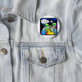 Ruimtealiens ontdekken sociale media leuke geschen ronde button 5,7 cm (In situ)