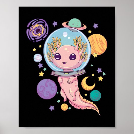 Ruimteas Axolotl Kawaii Pastel Gothic Anime esthet Poster (Voorkant)