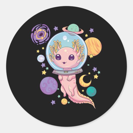 Ruimteas Axolotl Kawaii Pastel Gothic Anime esthet Ronde Sticker (Voorkant)