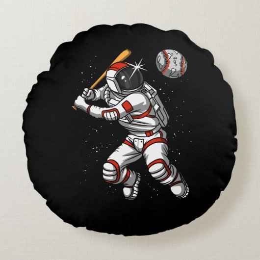 Ruimteasstronaut Baseball Player Cosmic Planet Rond Kussen (Voorkant)
