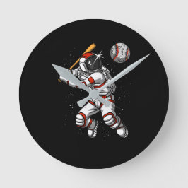 Ruimteasstronaut Baseball Player Cosmic Planet Ronde Klok