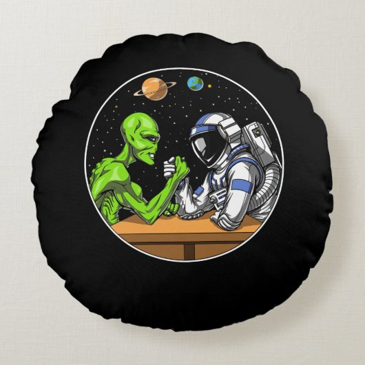 Ruimteastronaut Alien Arm Wrestling Funny Cosmic Rond Kussen (Voorkant)