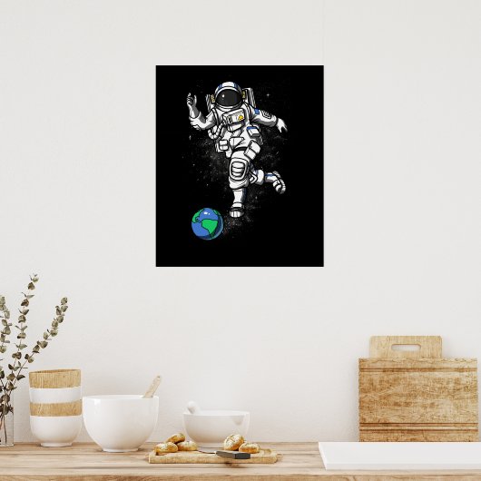 Ruimteastronaut Cosmic Bowling Planet Earth Poster (Keuken)