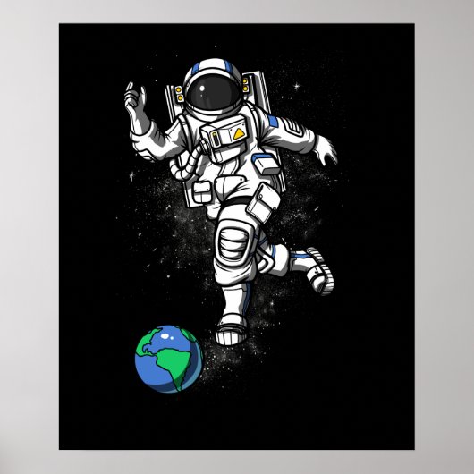 Ruimteastronaut Cosmic Bowling Planet Earth Poster (Voorkant)