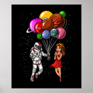 Ruimteastronaut Couple Cosmic Planets ballonnen Poster