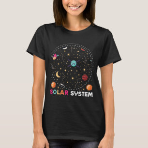 Ruimteastronaut en raket zonnestelsel t-shirt