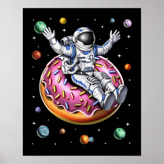 Ruimteastronaut Riding Donut Poster (Voorkant)