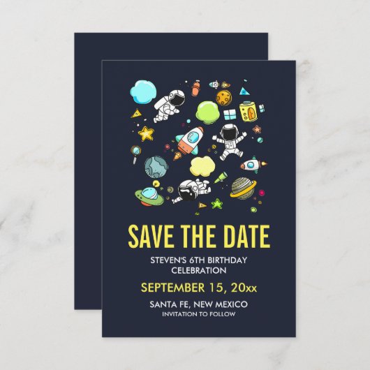 Ruimteastronauten & raketten bewaren de datum save the date (Voorkant / Achterkant)