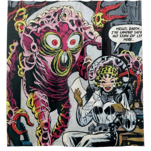 Ruimteavonturen #12 Funny 50s Retro Sci Fi Comic Douchegordijn (Voorkant)