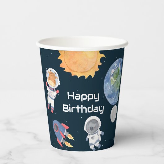 Ruimteavontuur: Planeten en dieren Astronauten Papieren Bekers (Achterkant)