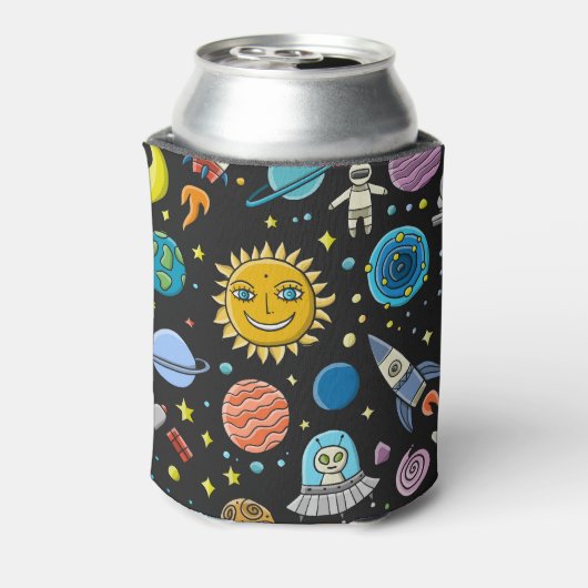 Ruimteavontuur: planeten, rakettenpatroon. blikjeskoeler (Blikje Achterkant)