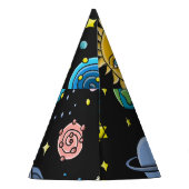 Ruimteavontuur: planeten, rakettenpatroon. feesthoedjes (Achterkant)