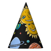 Ruimteavontuur: planeten, rakettenpatroon. feesthoedjes (Links)