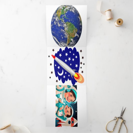 Ruimteavontuur verjaardagsuitnodiging - Cosmic Par Drieluik Uitnodiging (Binnen)