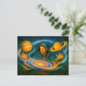 Ruimtebeheersend beeld in kosmische olieverfschild feestdagenkaart (Staand voorkant)