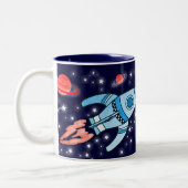 Ruimteblauw rode kinder naam mok (Links)