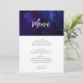 Ruimtebruiloftsdiner. Nachtsterren. Moderne marine Menu (Staand voorkant)