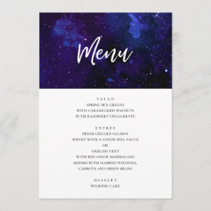 Ruimtebruiloftsdiner. Nachtsterren. Moderne marine Menu