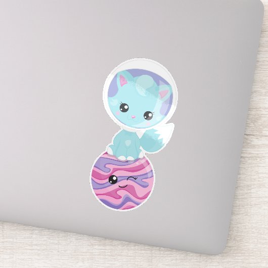 Ruimtecat, Cute Cat, Astronaut, Cosmonaut, Planet Sticker (Detail)