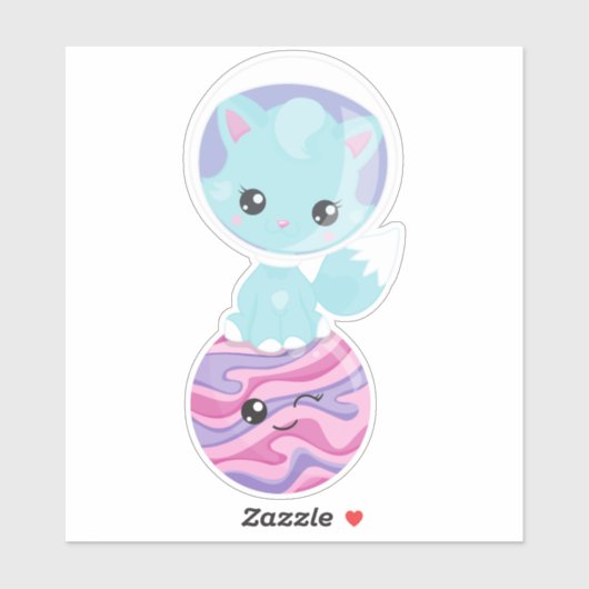 Ruimtecat, Cute Cat, Astronaut, Cosmonaut, Planet Sticker (Vel)