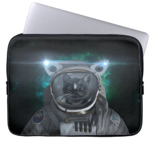 Ruimtecat - groene nevel - laptop sleeve