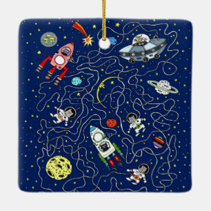 Ruimtecat Maze Game voor kinderen Keramisch Ornament