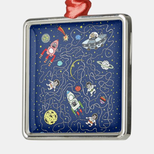 Ruimtecat Maze Game voor kinderen Metalen Ornament (Links)