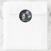Ruimtecat met lasers van ogen en regenboog ronde sticker (Tas)