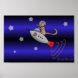 Ruimtecat op een Retro Rocketship Poster