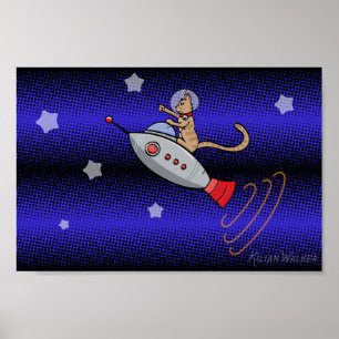 Ruimtecat op een Retro Rocketship Poster