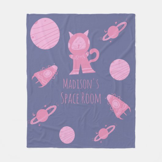 Ruimtecat Roze Meisjes Bedroom Paars Fleece Deken (Voorkant)