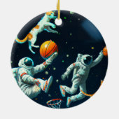 Ruimtecatten Astronauten die met kerst op Basketba Keramisch Ornament (Achterkant)