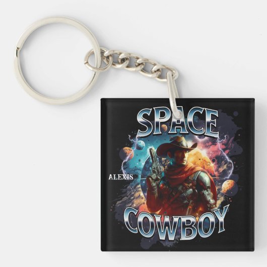 Ruimtecowboy in de buitenruimte sleutelhanger (Voorkant)