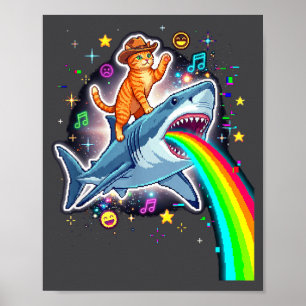 Ruimtecowboy Kat Ridder Haai Regenboog Xel Kunst  Poster