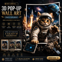 Ruimtedeskundige Kat 3D Pop-Up Muurkunst Poster