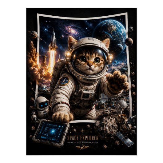 Ruimtedeskundige Kat 3D Pop-Up Poster glanzend (Voorkant)