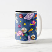 ruimtedier astronauten drijven in de ruimte tweekleurige koffiemok (Voorkant rechts)