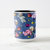 ruimtedier astronauten drijven in de ruimte tweekleurige koffiemok (Center)