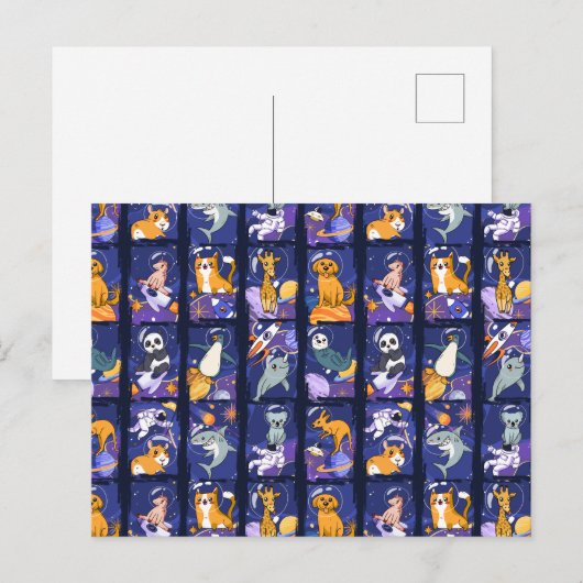 Ruimtedieren, dieren in de ruimte, astronauten briefkaart (Voorkant / Achterkant)