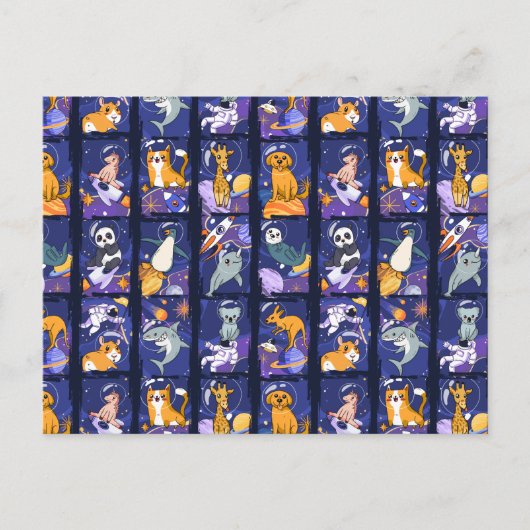 Ruimtedieren, dieren in de ruimte, astronauten briefkaart (Voorkant)